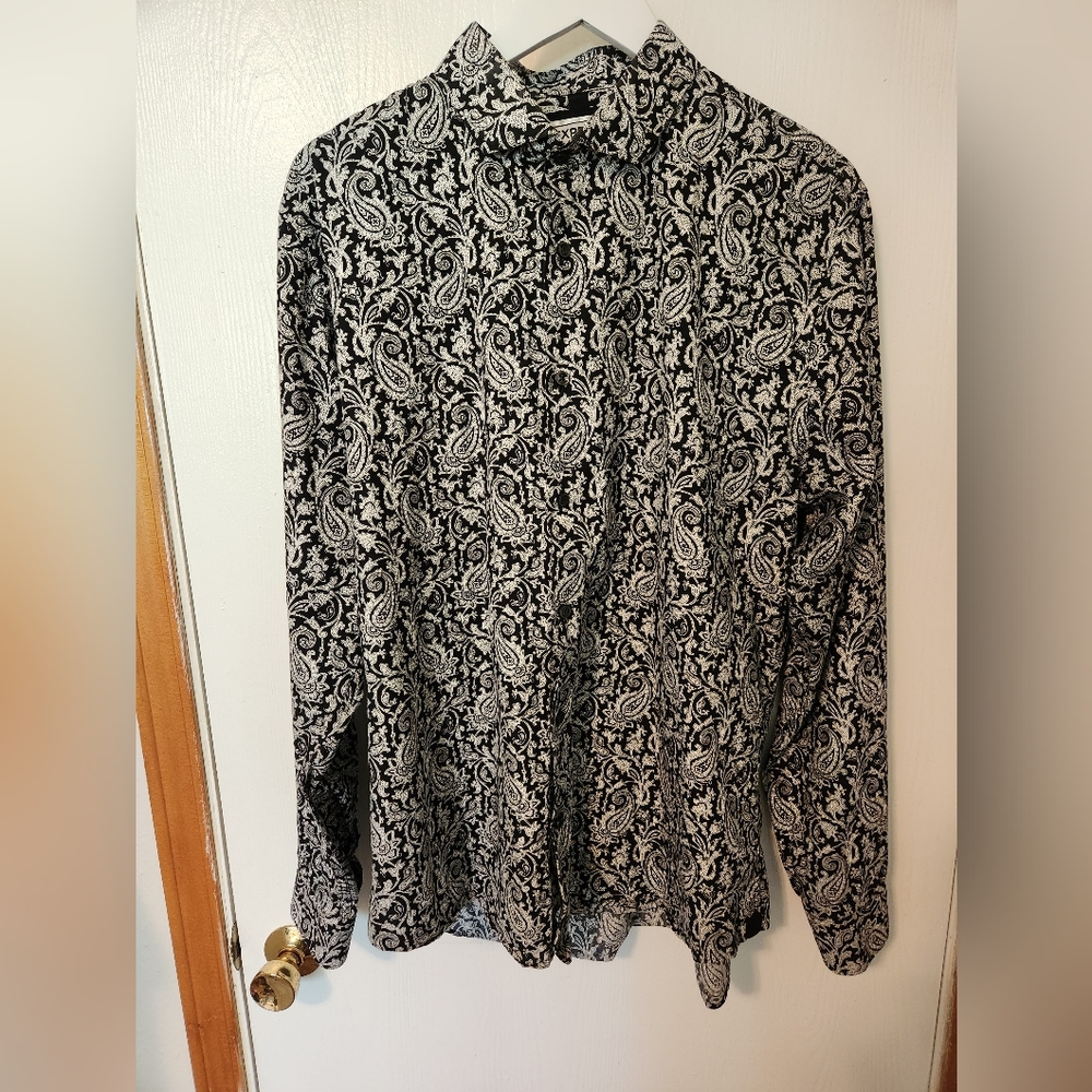 Black and White Paisley Patterned Express XL (17/17.5 neck) Dress / Casual Shirt